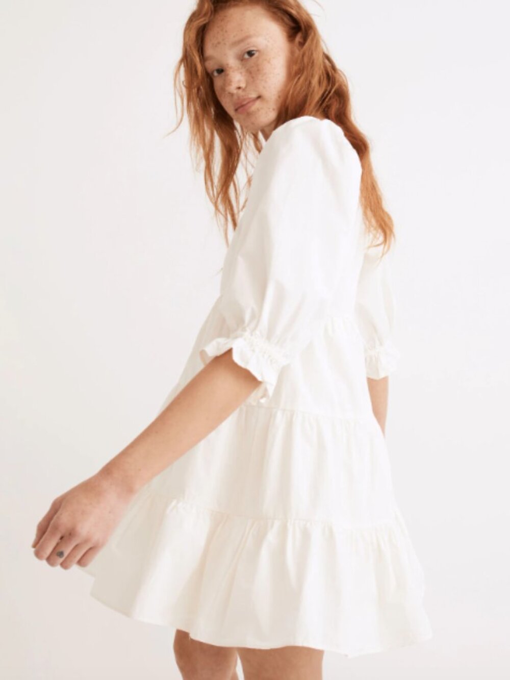 Madewell Poplin Lizzie Babydoll Dress Size 6 Ivory EUC - Picture 4 of 5